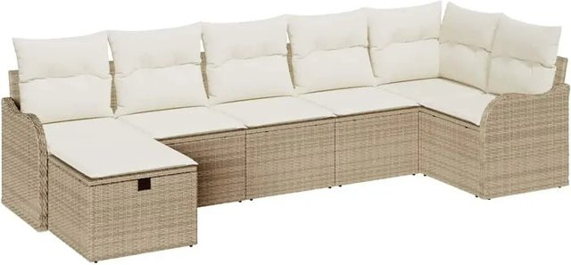 vidaXL Garten-Sofa-Set aus Poly-Rattan in Beige mit 7 Teilen und integriertem Stauraum sowie Kissen - Bild 1