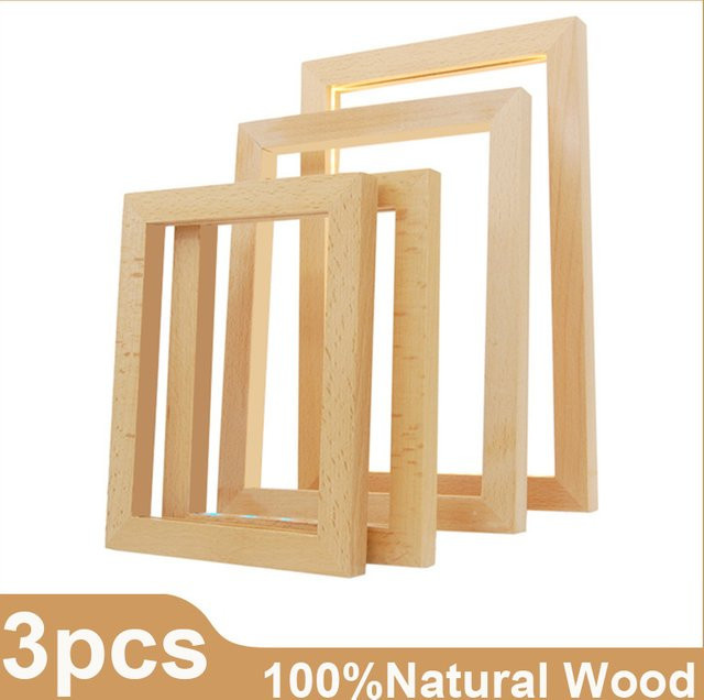 3er Set Naturholz Bilderrahmen aus Kiefer in Braun für A4 Bilder und Poster von Little PP - Bild 1