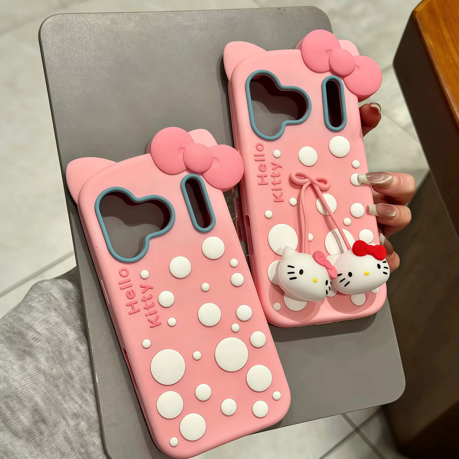 Stoßfeste Silikon-Handyhülle mit Cartoon-Bowknot-Hallo-Kitty-Design für Apple iPhone 12 bis 17 Pro Max in Pink - Bild 3