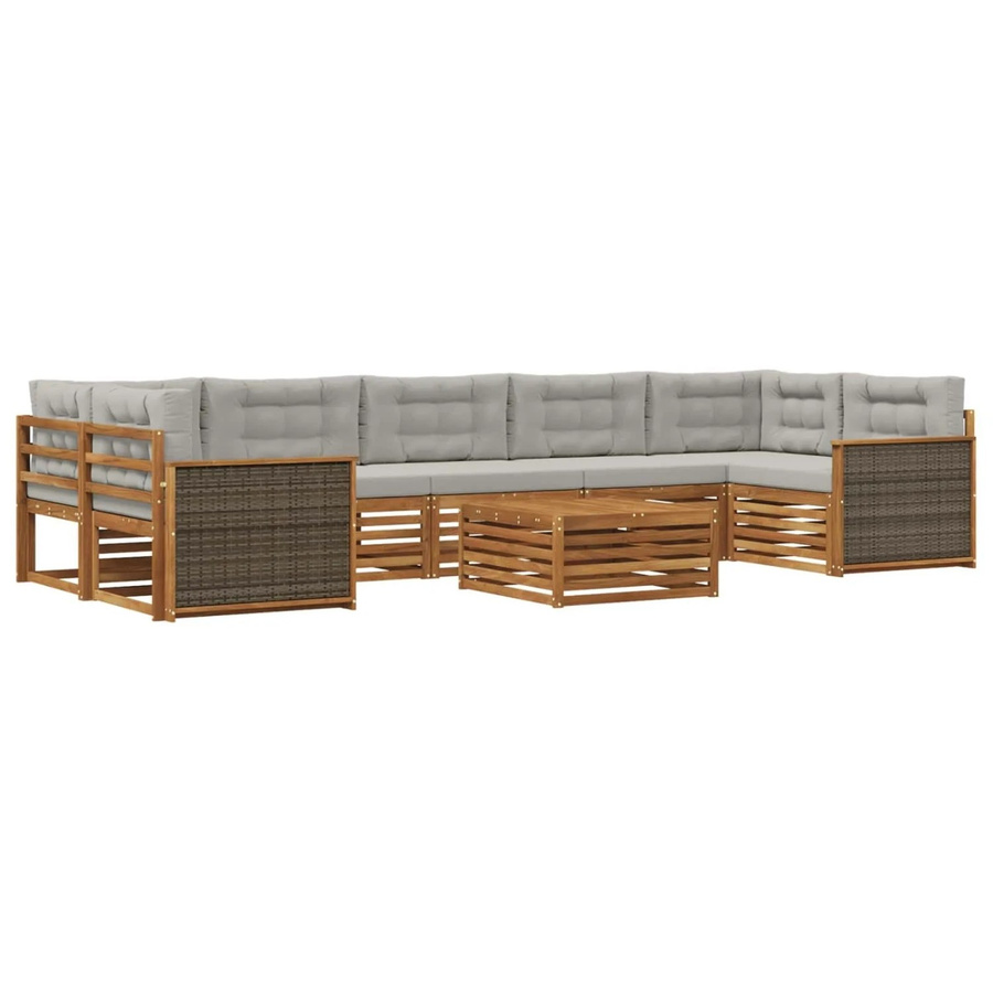 vidaXL Outdoor-Sofagarnitur in L-Form aus massivem Akazienholz mit 8 Kissen in Natur und Hellgrau - Bild 2