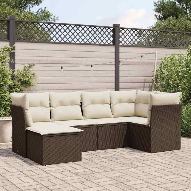 vidaXL 6-teilige Garten-Sofagarnitur in L-Form aus braunem Polyrattan mit UV-beständigen Kissen und pulverbeschichtetem Stahlgestell - Bild 3