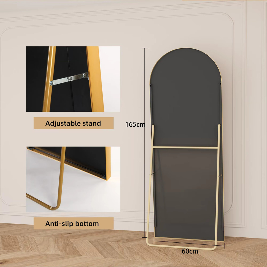 Anajqaqia Ganzkörperspiegel aus Glas in Schwarz oder Gold, moderner Wandspiegel und Stehspiegel, Höhe: 165 cm, Breite: 60 cm - Bild 4