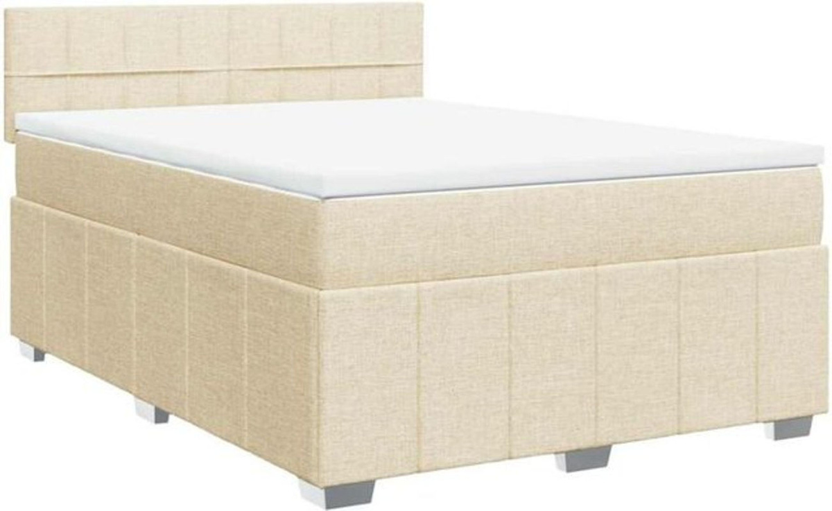vidaxl Boxspringbett mit Matratze in Creme, Modernes Design aus Stoff und Holz, B/T: 140 x 190 cm - Bild 1