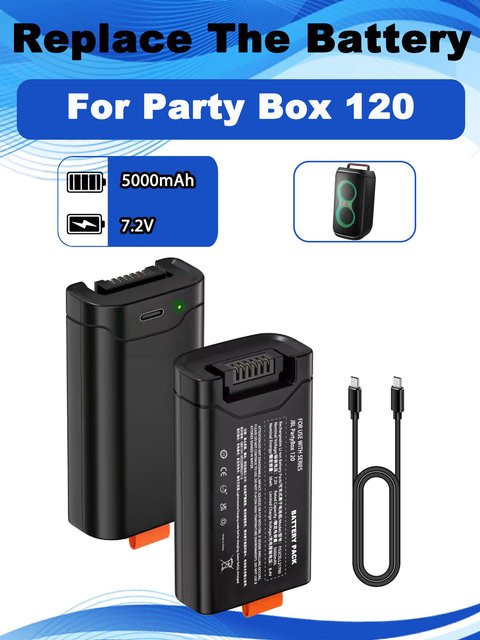 JBL Ersatzakku 7,2V 5000mAh für PartyBox Club 120 Bluetooth-Lautsprecher inklusive Typ-C-Ladegerät, Schwarz - Bild 1