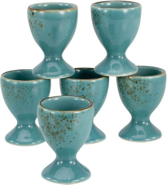 CreaTable Nature Collection Eierbecher aus Steinzeug, 6er Set, Petrol/Türkis, Ø 5,5 cm x H 7 cm - Bild 1