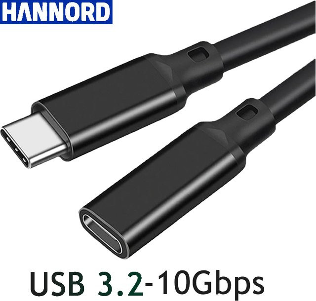 Hannord USB-C Verlängerungskabel Gen2 3.0 mit PD 100W und 4K Unterstützung in Schwarz - Bild 1