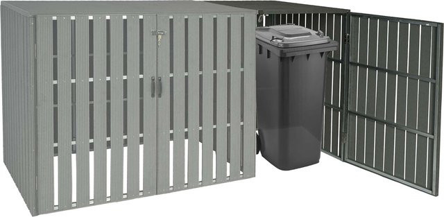 WPC-Mülltonnenverkleidung Erweiterung MCW-J28 Mülltonnenbox in Holzoptik Grau B/T/H: 115 x 66 x 76 cm - Bild 1