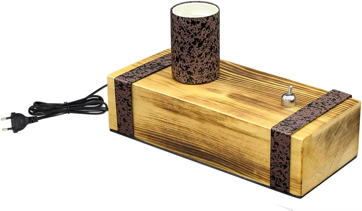 Vintage Tischlampe aus Holz im Industrial Design mit E27 Fassung, Höhe: 20 cm - Bild 6