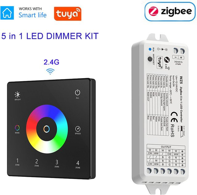 CENFAYA ZigBee 5 in 1 LED Controller mit RF Touch Panel, Smart Dimmer Kit für LED Streifen mit App- und Sprachsteuerung, DC 12V 24V, RGB Unterstützung - Bild 1