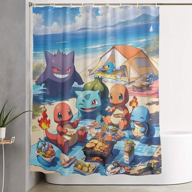 Warmth Home Duschvorhang Schiggy Cartoon Design in Grau mit Haken, B x H: 152 x 183 cm - Bild 1
