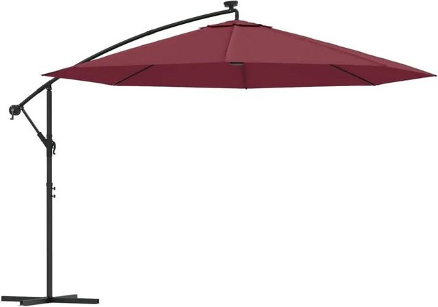 vidaXL Ampelschirm mit LED-Beleuchtung aus Stahl und Polyester in Bordeauxrot, Durchmesser: 350 cm - Bild 1