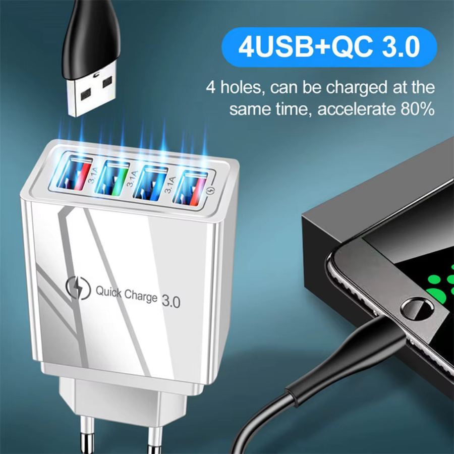 Mrgabwte USB-Ladegerät mit 4 Anschlüssen und Quick Charge 3.0, Schwarz, EU/US-Stecker für iPhone, Huawei und Xiaomi - Bild 4