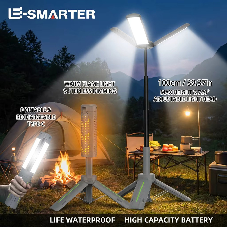 ESMARTER Multifunktionale Faltbare Campinglampe Grau, Wiederaufladbare Tragbare Arbeitsleuchte mit 1000 Lumen und Stativ für Outdoor, Garten und Arbeit - Bild 4