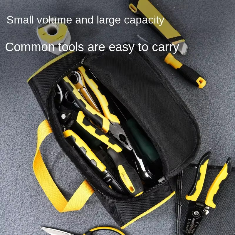 Deli Werkzeugtasche aus wasserdichtem Oxford-Gewebe in Schwarz mit mehreren Taschen für Elektriker und multifunktionale Werkzeug-Organisation - Bild 5