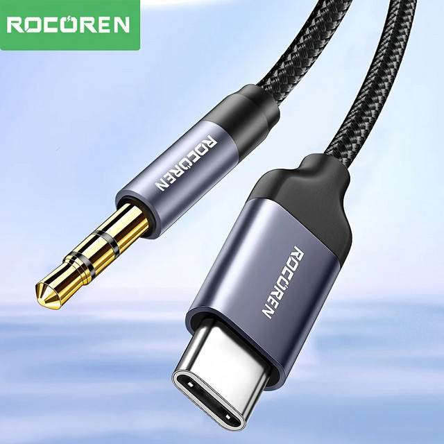 Rocoren USB Typ C auf 3,5 mm Klinke Aux Audiokabel Adapter Konverterkabel für iPhone 15 Pro Max und Xiaomi in Schwarz oder Grau - Bild 1