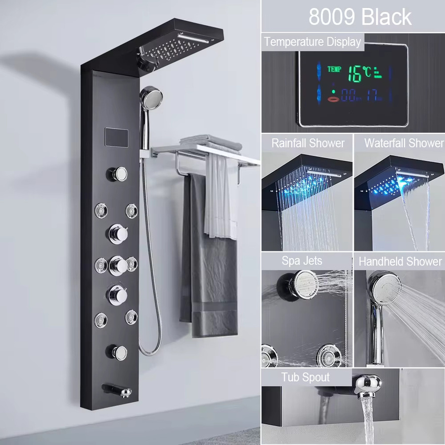 MYQualife LED-Duschpaneel in Matt Schwarz mit Digitalanzeige, Regendusche, Wasserfall-Funktion, Massagefunktionen, Handbrause und Duscharmatur-Set, Höhe: 114,0 cm, Breite: 20,0 cm, Tiefe: 46,0 cm - Bild 4