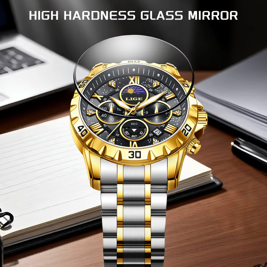 LIGE Chronograph, Quarz, Edelstahl, Schwarz, Herren - Bild 4
