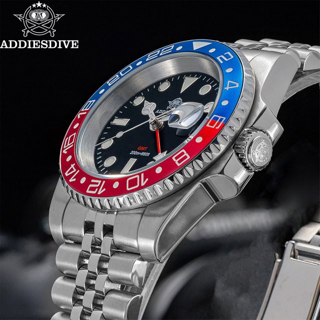 ADDIESDIVE GMT-Uhr, Quarz, Edelstahl, 20 ATM, Herren - Bild 1