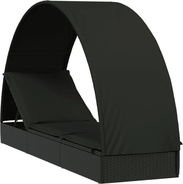 vidaXL Sonnenliege mit Runddach aus schwarzem PE-Rattan und pulverbeschichtetem Stahl, B/T/H: 211 x 57 x 140 cm - Bild 1