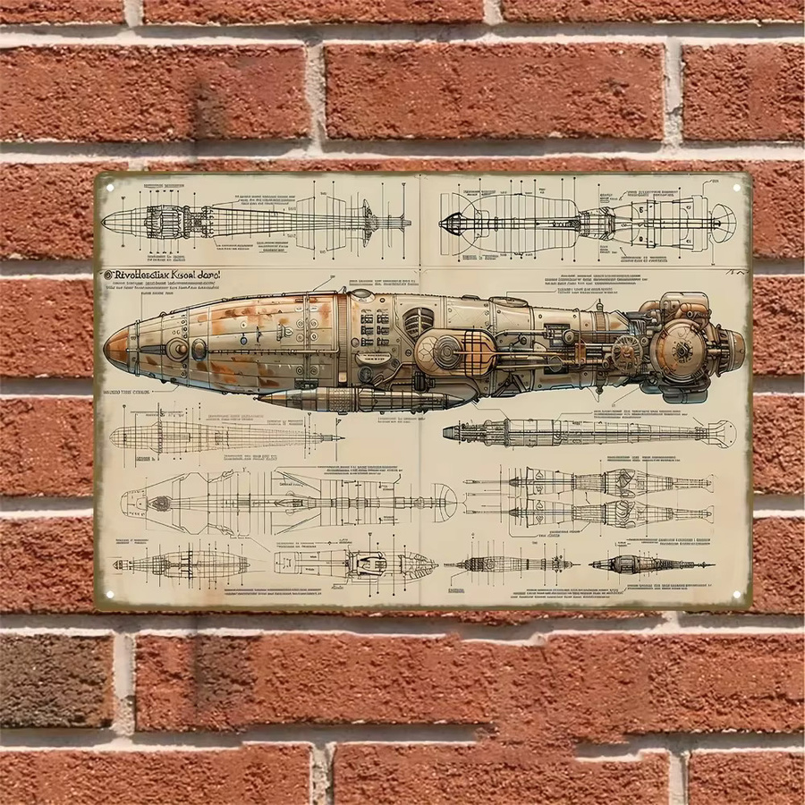 CIFBUY Vintage Steampunk Zeppelin Blueprint Wandkunst aus Metall - Bild 3