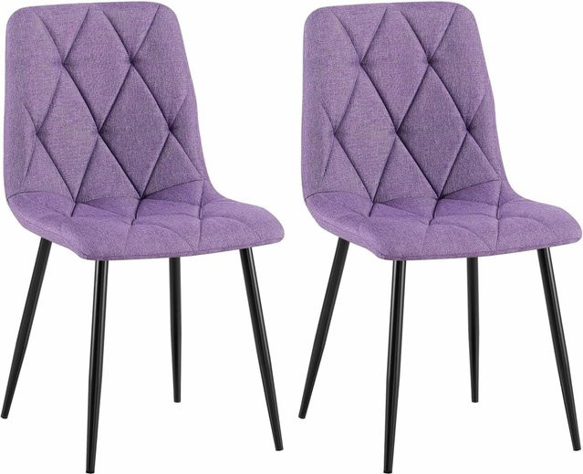 2er Set DELUKE DOFAR Esszimmerstühle aus Samt in Lila mit Steppmuster, B/T/H: 45 x 55 x 85 cm - Bild 1