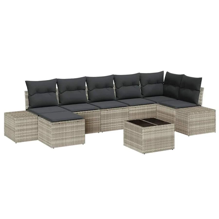 vidaXL Garten-Sofa-Set 8-teilig aus Poly-Rattan in Hellgrau mit Kissen und Tisch im L-Shape Design - Bild 2