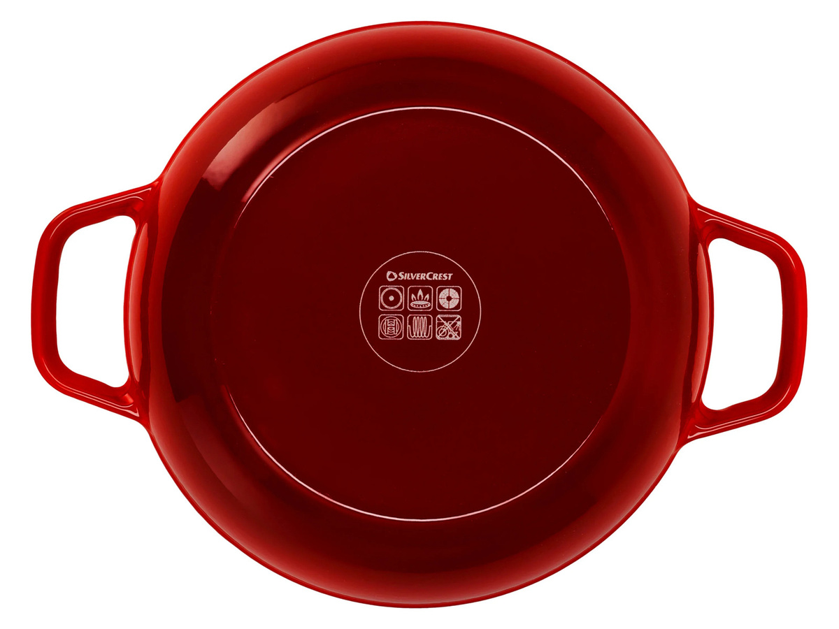 SILVERCREST Premium-Gusseisenservierpfanne aus emailliertem Gusseisen, Rot, Durchmesser: 25 cm - Bild 2