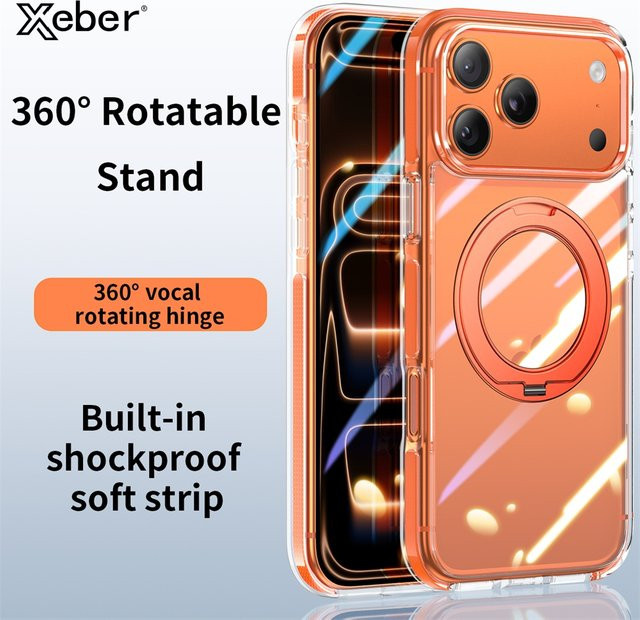 Xeber Magnetische 360 Grad Acryl-Hülle für iPhone 17 Pro Max mit Metallknopf und Linsenschutz, Transparent Matt, Stoßfest - Bild 1