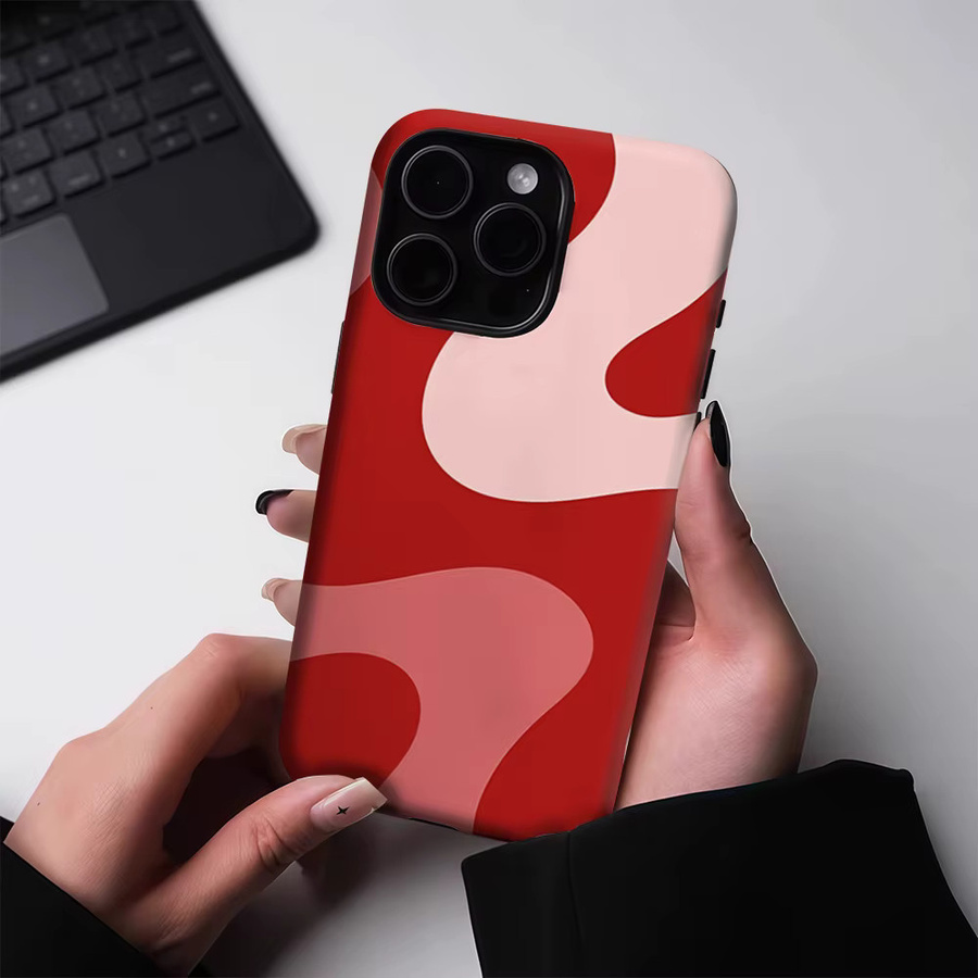 Potdemiel Magnetische Handyhülle Red Tone Curved Wave für iPhone 17 16 15 14 13 Pro Max Plus Tough Case in Rot - Bild 3