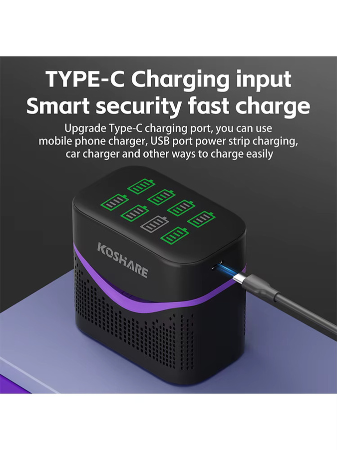 KOSHARE 1,5V AA Lithium-Ionen-Akkus mit 8-Slot LCD-Display Smart-Ladegerät-Box und 4255mWh Kapazität - Bild 4