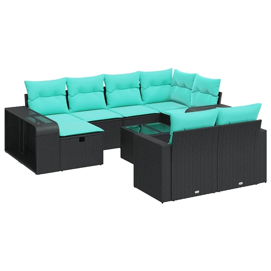 vidaXL 11-teilige Garten-Sofagarnitur aus Poly-Rattan mit Kissen in Schwarz - Bild 1