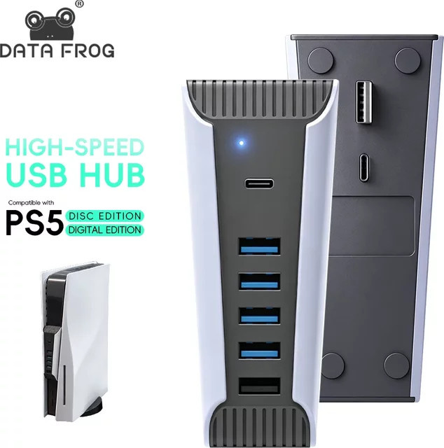 DATA FROG 6-Port USB 3.0 Hub für PS5 mit USB-C Splitter Erweiterungsadapter für Gaming-Zubehör - Bild 1