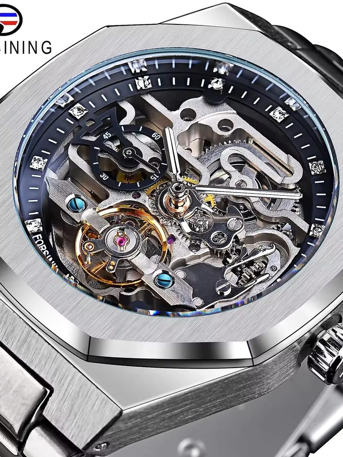 Forsining Armbanduhr, Automatik, Edelstahl, Silber, Diamant, Herren - Bild 7