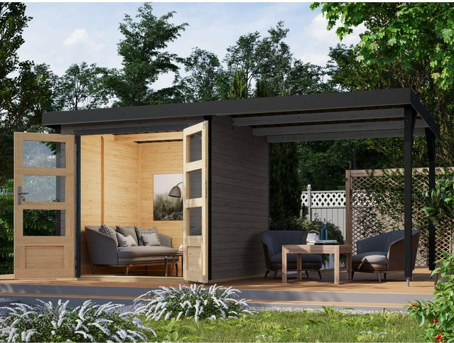 Karibu Gartenhaus Set Ernesto B in Terragrau-Anthrazit mit Anbaudach und 4,45 m² Grundfläche - Bild 1