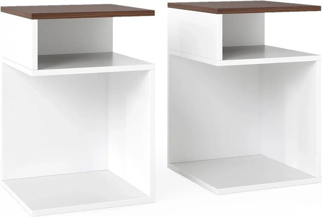 Costway Beistelltisch 2er Set aus Holz mit 3 Ebenen für Wohnzimmer und Schlafzimmer - Bild 1