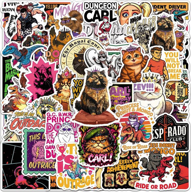 50 Stück Cartoon Dungeon Crawler Carl Graffiti-Aufkleber in Multicolour für Koffer, Wasserbecher und Schreibwaren - Bild 1