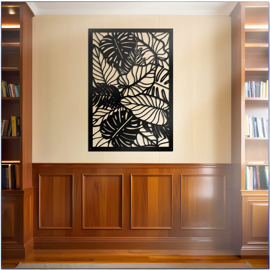 CIFBUY Wandkunst aus Metall in Schwarz mit lasergeschnittenem Monstera-Palmblatt im Boho-Stil - Bild 3