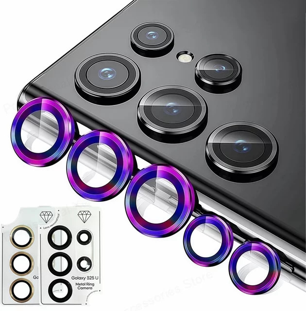 Samsung Kamera-Schutzset für Galaxy S25 Ultra und S24 Ultra mit Metallring und Glas für das Objektiv in Schwarz - Bild 1