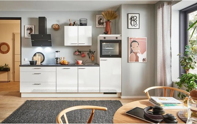 pino Küchenzeile Weiß Hochglanz mit 1 Geräteschrank, Breite: 260 cm, Höhe: 174 cm, Tiefe: 60 cm - Bild 1