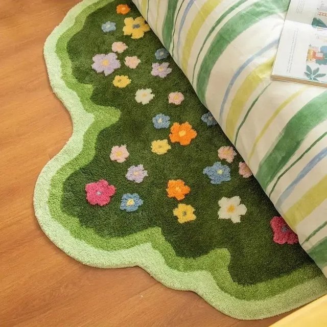 VIKAMA Teppich mit floralem Design in Grün für Wohnzimmer, Schlafzimmer oder Flur - Bild 1