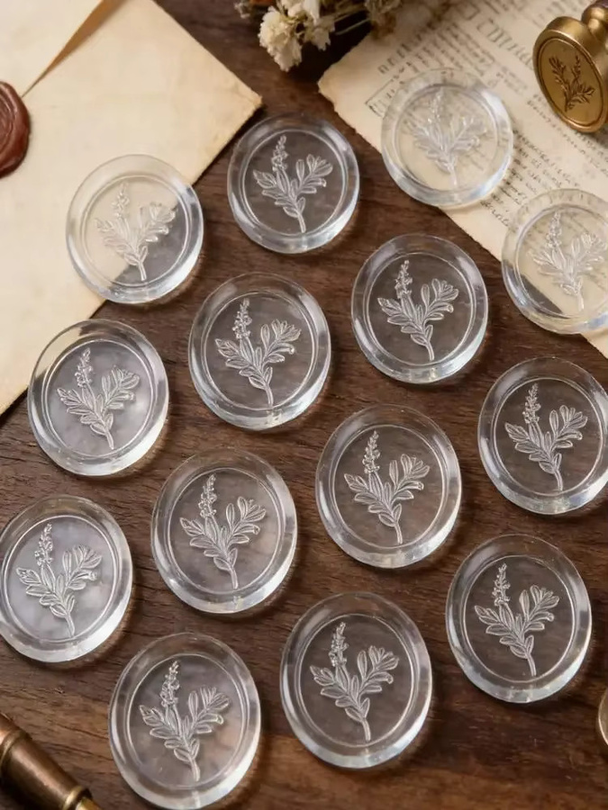25 selbstklebende Wachssiegel-Aufkleber in Transparent mit Herz- und Olivenzweig-Motiv für Hochzeitseinladungen und Umschläge - Bild 2