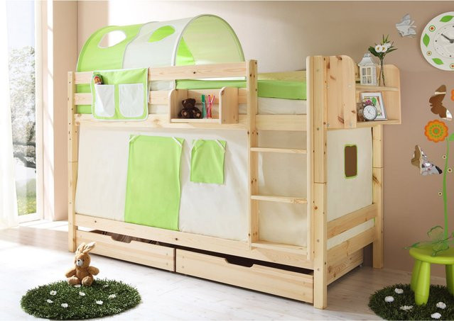 TiCAA Etagenbett Marcel aus Kiefer Natur in Classic Brown für Kinder - Bild 1