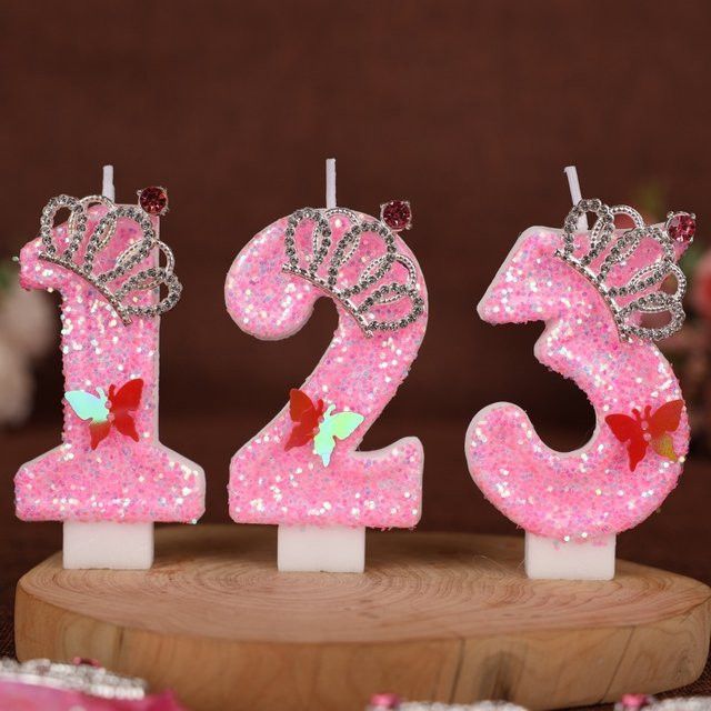 MINISO Digitale Geburtstagskerzen mit rosa Krone für Prinzessinnenkuchen, handgefertigte dekorative Kerzen für das 1. bis 9. Lebensjahr, Farbe: Rosa/Pink - Bild 1