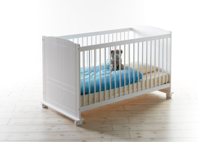 TiCAA Babybett Adam Gitterbett aus Kiefer Holz Weiß mit Drop-Side - Bild 1