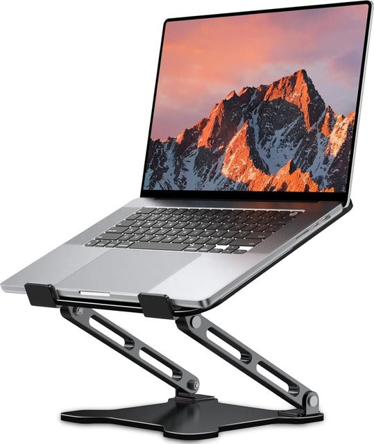 YYLMONE DT-02B Telefon- und Tablet-Ständer aus Aluminiumlegierung, verstellbarer Laptop-Ständer für bis zu 17 Zoll, tragbarer Klappständer in Schwarz - Bild 1