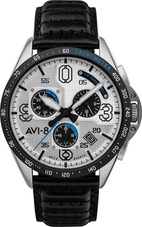AVI-8 Chronograph, Quarz, Edelstahl, 43 mm, Leder, Herren