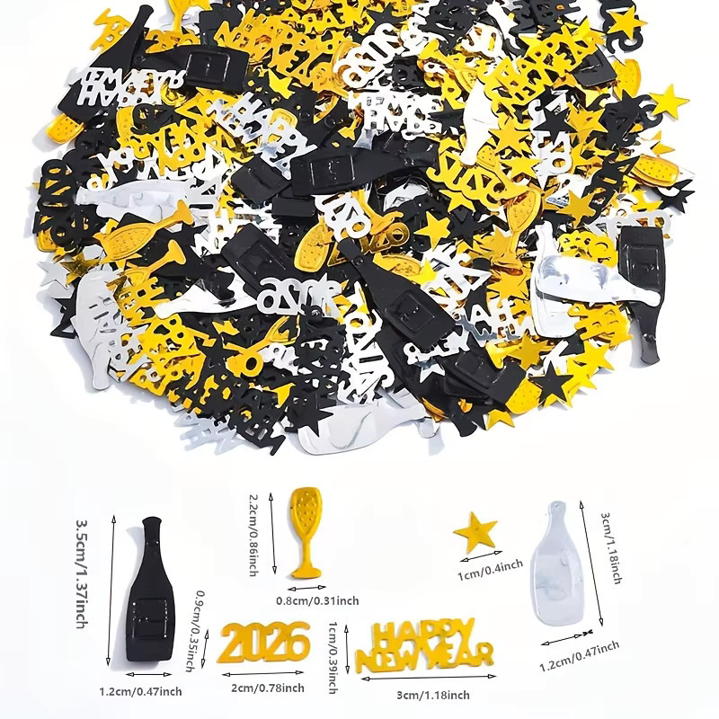 300 Stück Glitzer-Konfetti für Silvester 2026 in Gold und Schwarz mit Zahlen zur Partydekoration - Bild 4