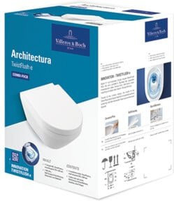 Villeroy & Boch Architectura Wand-Tiefspül-WC Combi-Pack in Weiß mit Sitz, randlos und mit waagerechtem Abgang, B/T/H: 37 x 53 x 37 cm - Bild 1