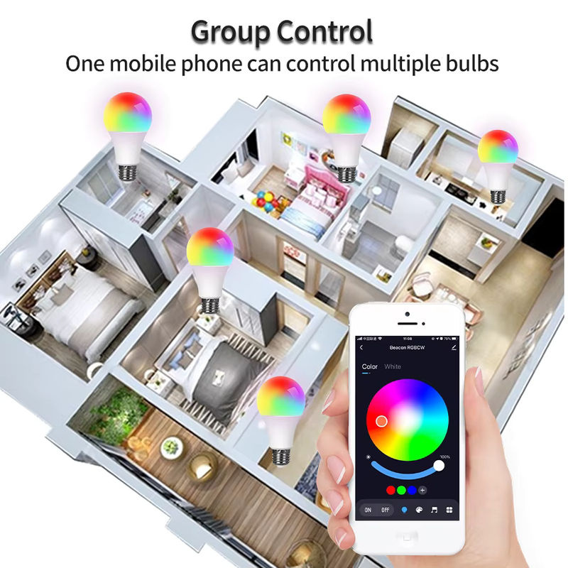 Tuya Smart LED RGB Glühbirne E27 mit Bluetooth und App-Steuerung, dimmbar, 15W, Multicolor - Bild 5