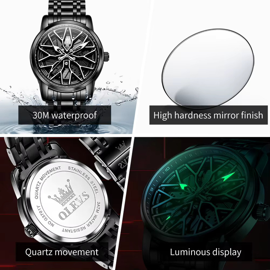 OLEVS Herrenuhr, Skelett, Quarz, Edelstahl, Blau, Schwarz, Herren - Bild 5
